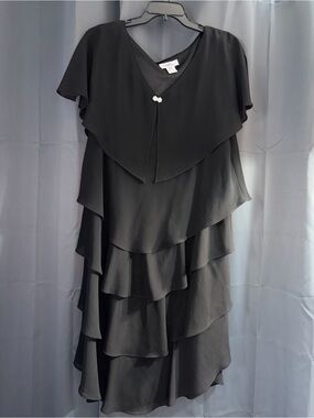 Patra Black Layered V-Neck Midi Dress